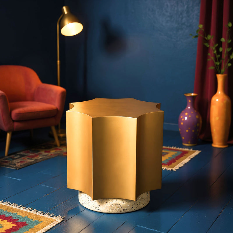 Osam Side Table Gold & Beige