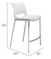 Ace Counter Stool (Set of 2) White & Silver