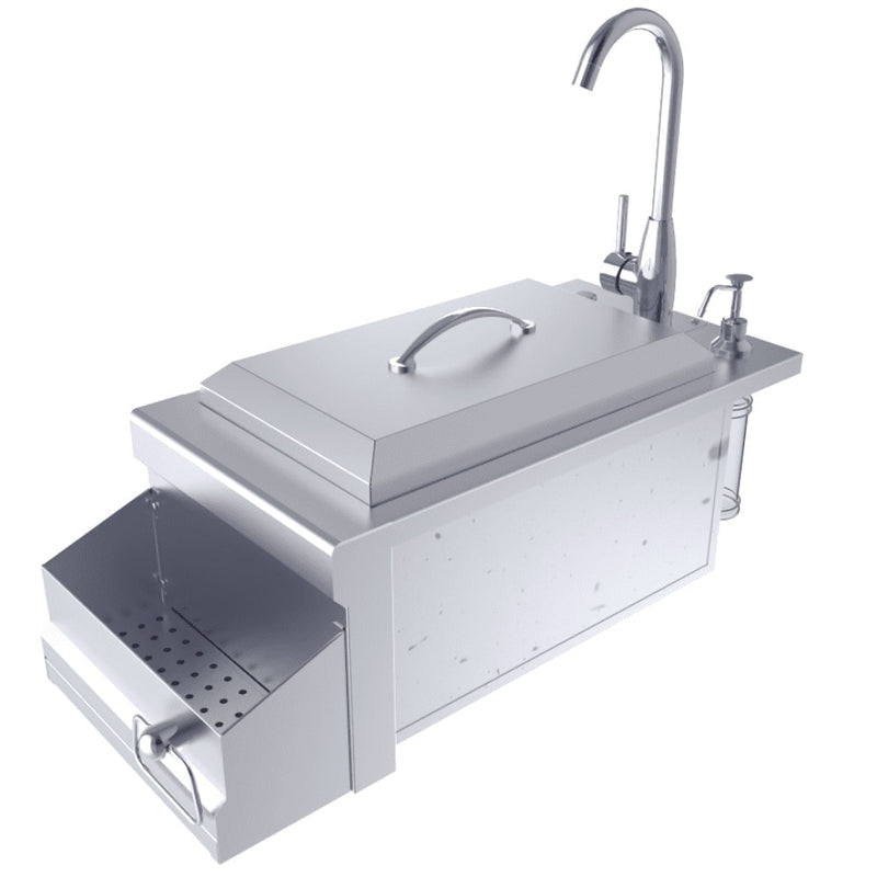 Ruby Series 14" Bar Sink Cocktail Center Insulated Ice Chest Station w/HOT/COLD Faucet, Removable Lid, Soap Dispenser, Speed Rail, Towel Holder, Condiment Bins, Drink Tender, Ice Bucket
