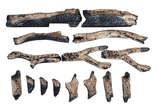 Piece Log Set with Deluxe Media - logs. stones, pebbles, blk fire glass, embers