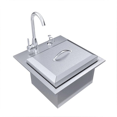 21" Premium Sink with Removable Lid, /Hot/Cold Water Faucet , Soap Dispenser, Sink Grid,Cutting Board & (2) Sink Drains