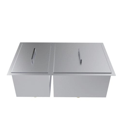 Over/Under 34" x 12" Height Double Basin Sink w/Lids, (2) Sink Drains