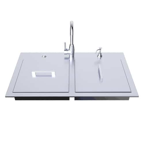 37” ADA Compliant Double Sink with Removable Lids, Hot/Cold Faucet, Soap Dispenser & (2) Sink Drains
