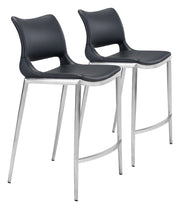 Ace Counter Stool (Set of 2) Black & Silver
