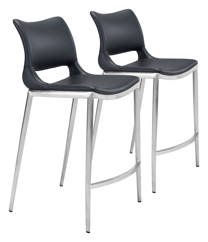Ace Counter Stool (Set of 2) Black & Silver