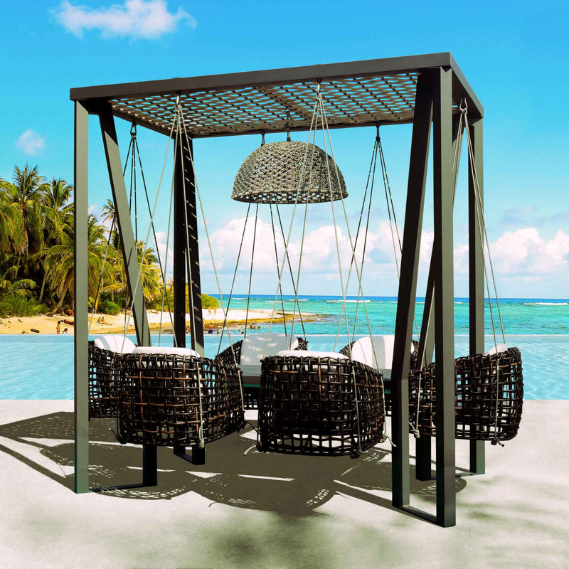 Horizon 8FT Pergola with Lamp, Dynasty Hanging Chairs & Aluminum Table 4