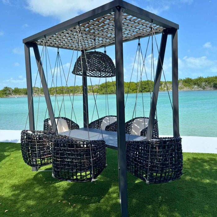 Horizon 8FT Pergola with Lamp, Dynasty Hanging Chairs & Aluminum Table 4
