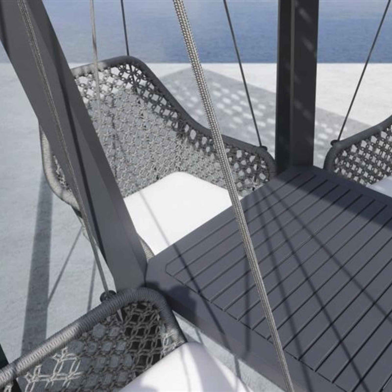 Horizon 10FT Pergola with Lamp, Hanging Chairs & Teak Table