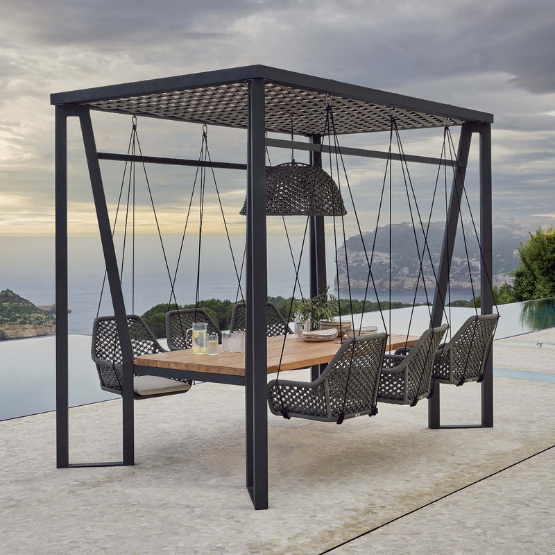 Horizon 10FT Pergola with Lamp, Hanging Chairs & Teak Table