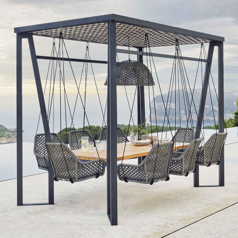 Horizon 10FT Pergola with Lamp, Moma Hanging Chairs & Teak Table