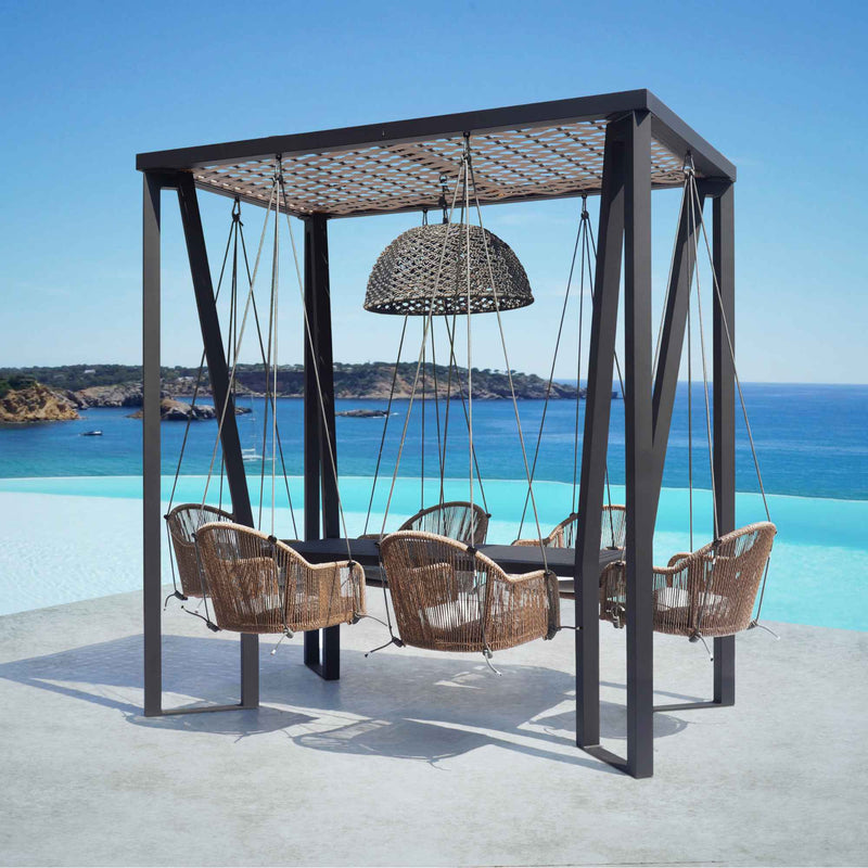 Horizon 8FT Pergola with Lamp, Calixto Hanging Chairs & Aluminum Table 2