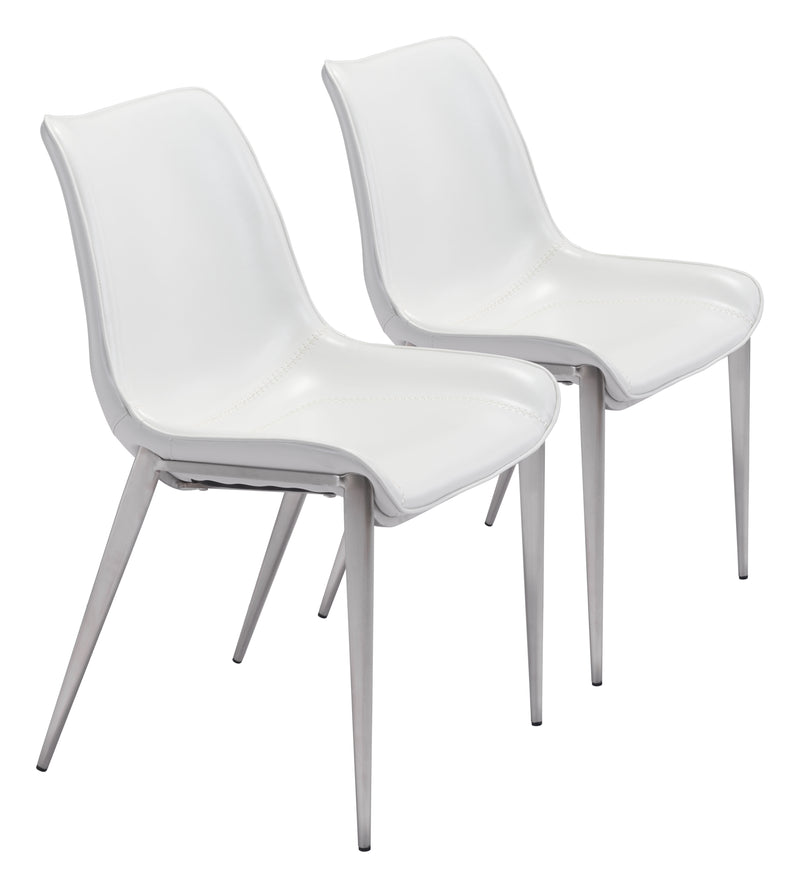 Magnus Dining Chair (Set of 2) White & Silver