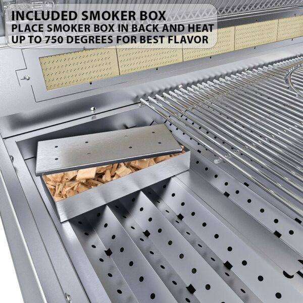 Ruby 42" 5 Burner Pro-Sear w/IR Burner & Rotisserie Motor, Rod Assembly w/LED Lights, High Heat Searing Grate