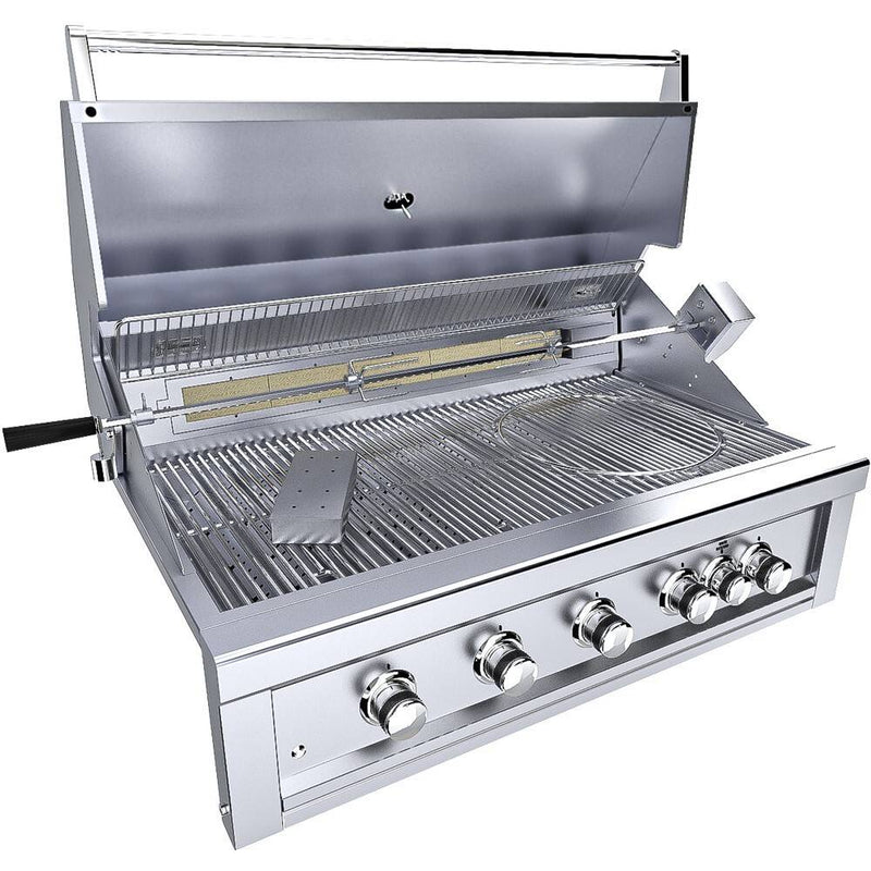 Ruby 42" 5 Burner Pro-Sear w/IR Burner & Rotisserie Motor, Rod Assembly w/LED Lights, High Heat Searing Grate