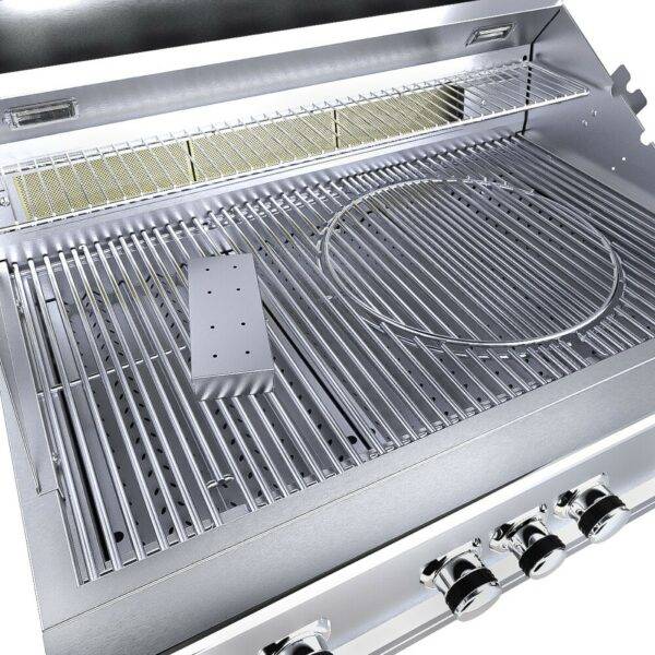 Ruby 36" 4 Burner Pro-Sear w/IR Burner & Rotisserie Motor, Rod Assembly w/LED Lights, High Heat Searing Grate