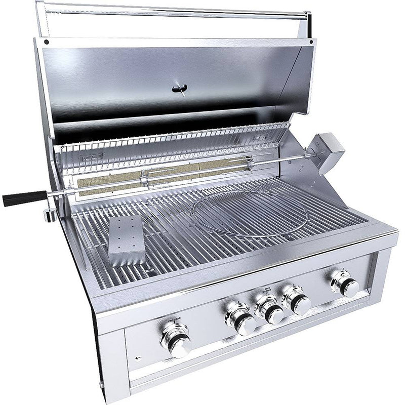Ruby 36" 4 Burner Pro-Sear w/IR Burner & Rotisserie Motor, Rod Assembly w/LED Lights, High Heat Searing Grate
