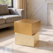 Cinza Side Table Gold & Beige