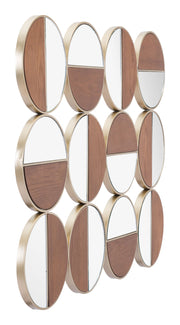 Cycle Round Mirror Gold & Walnut