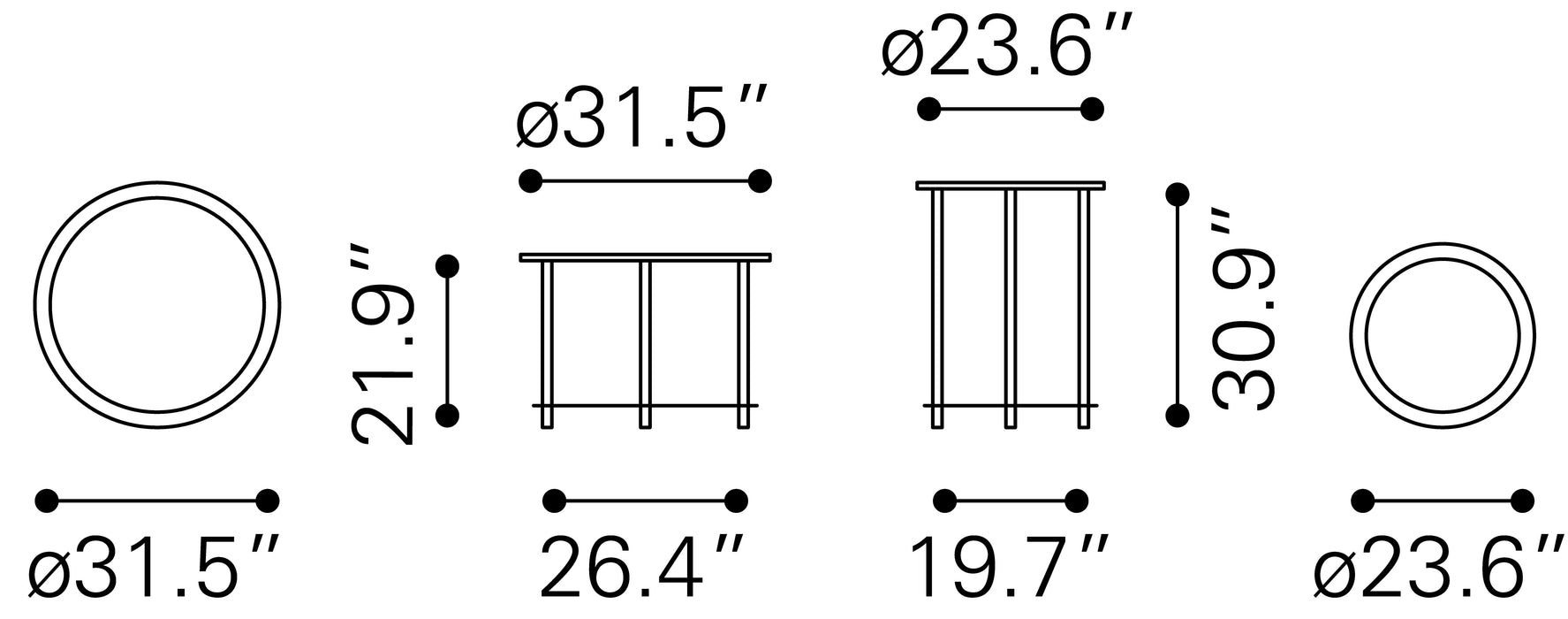 Davis Coffee Table Set (2-Piece) White & Black