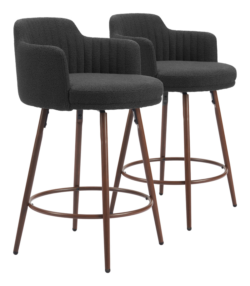 Kono Swivel Counter Stool (Set of 2) Black & Walnut