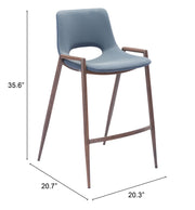 Desi Counter Stool (Set of 2) Azure Gray & Walnut