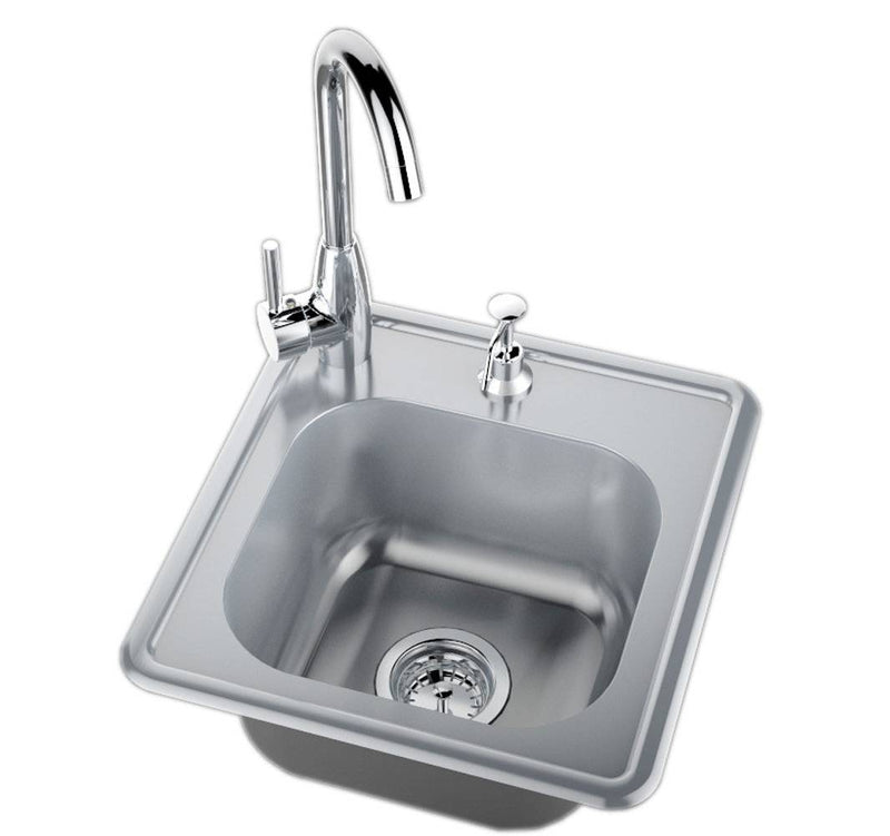 17" Single Sink w/Hot/Cold Faucet & Soap Dispenser, (1) Sink Drains