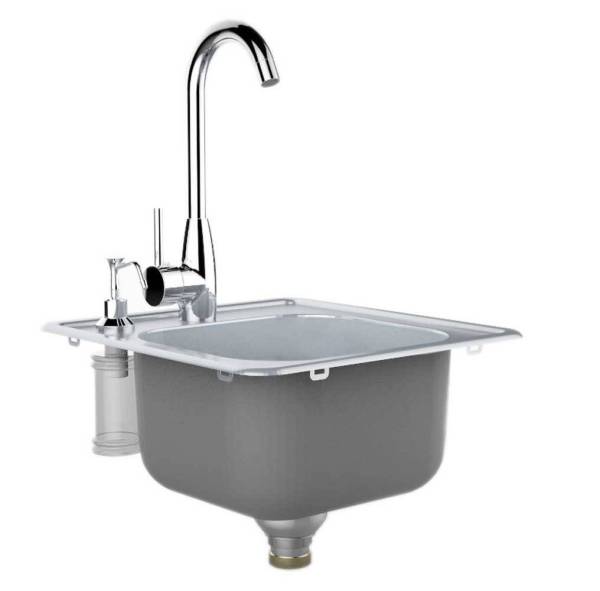 17" Single Sink w/Hot/Cold Faucet & Soap Dispenser, (1) Sink Drains
