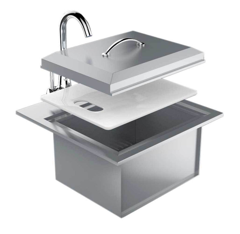 21" Premium Sink with Removable Lid, /Hot/Cold Water Faucet , Soap Dispenser, Sink Grid,Cutting Board & (2) Sink Drains