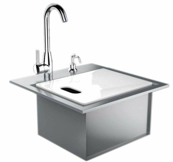 21" Premium Sink with Removable Lid, /Hot/Cold Water Faucet , Soap Dispenser, Sink Grid,Cutting Board & (2) Sink Drains