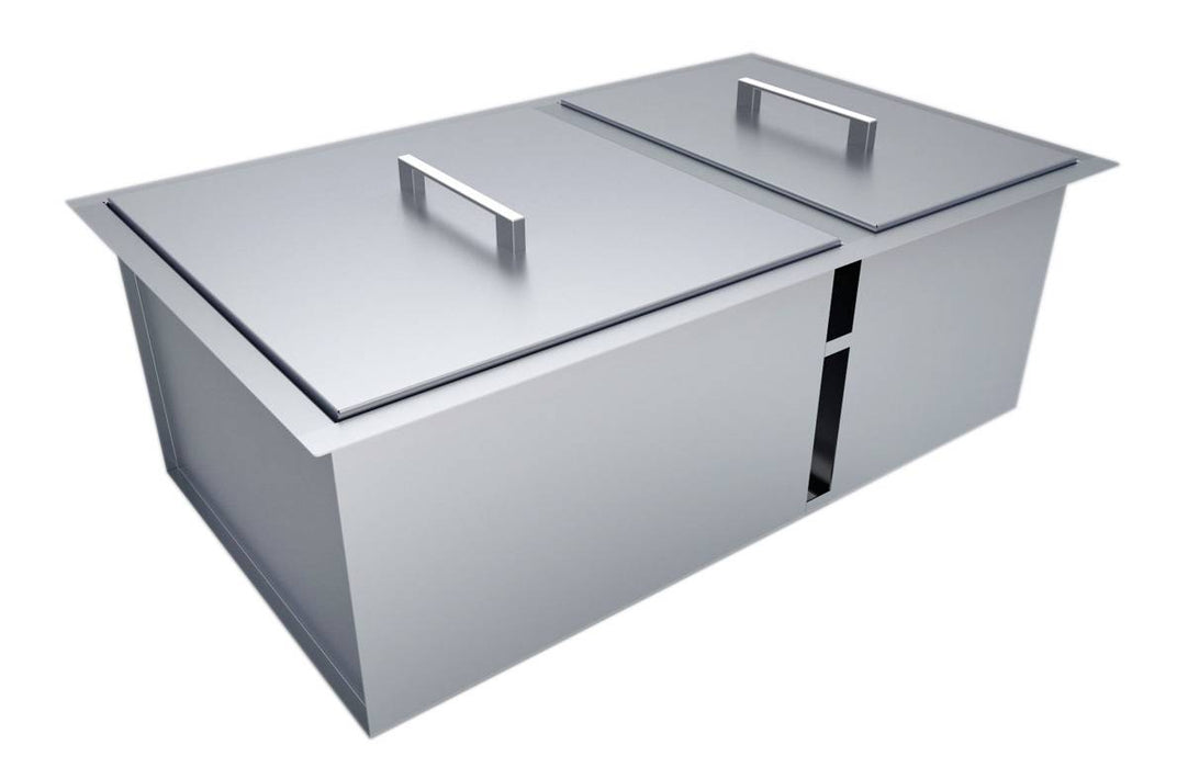 Over/Under 34" x 12" Height Double Basin Sink w/Lids, (2) Sink Drains