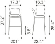 Ace Counter Stool (Set of 2) White & Silver