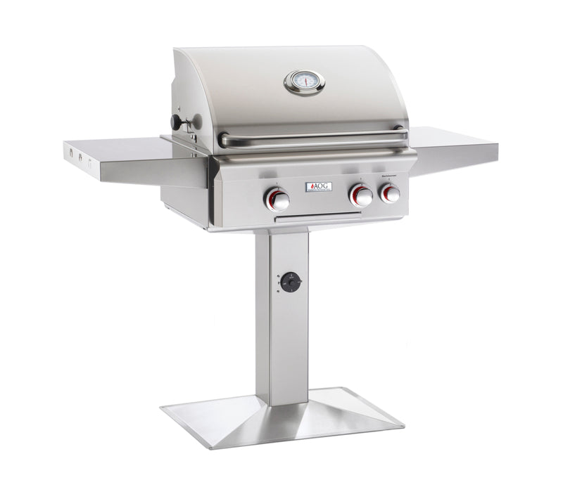AOG L-Series 24-Inch 2-Burner Gas Grill On Patio Post, Rear Rotisserie