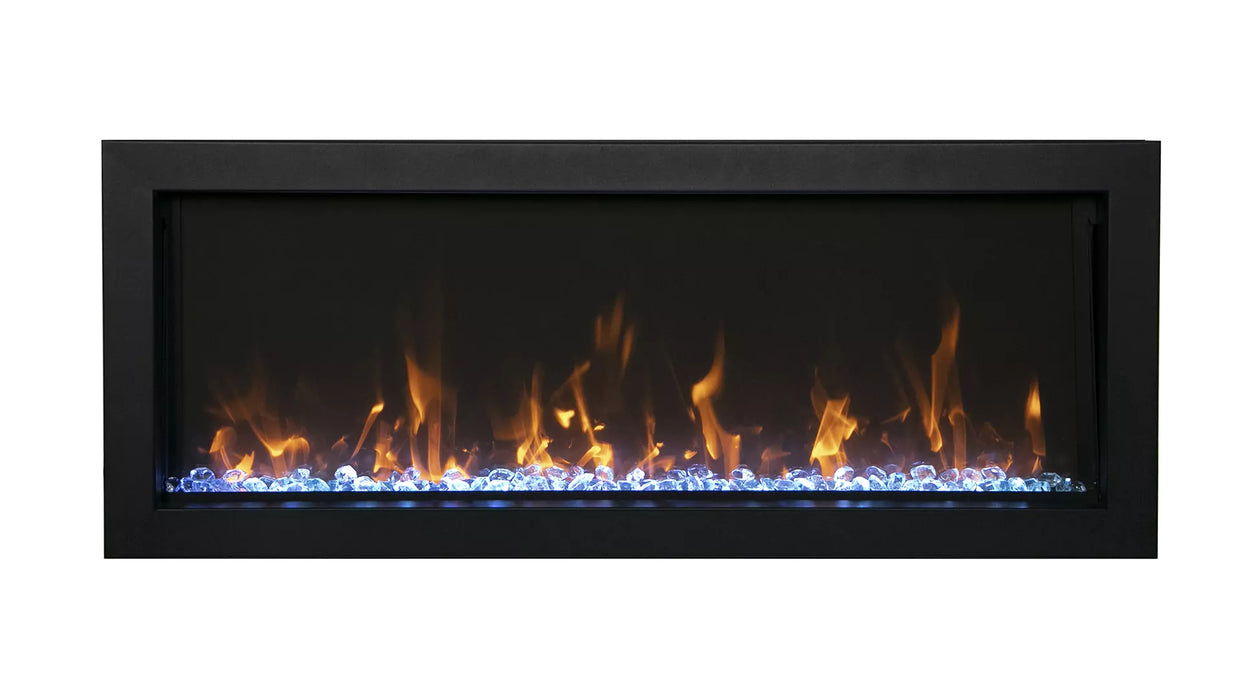 Smart 30″ Extra Slim Indoor or Outdoor Electric Built-In only Electric Fireplace with black steel surround