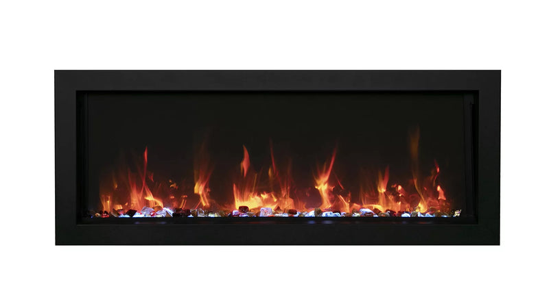 Smart 30″ Extra Slim Indoor or Outdoor Electric Built-In only Electric Fireplace with black steel surround