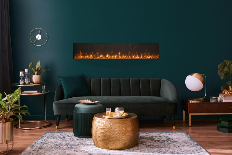 Smart 30″ Extra Slim Indoor or Outdoor Electric Built-In only Electric Fireplace with black steel surround