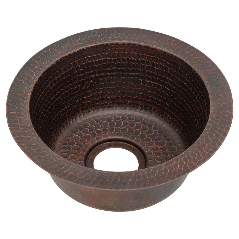 10" Round Hammered Copper Bar Sink w/ 2" Drain Opening