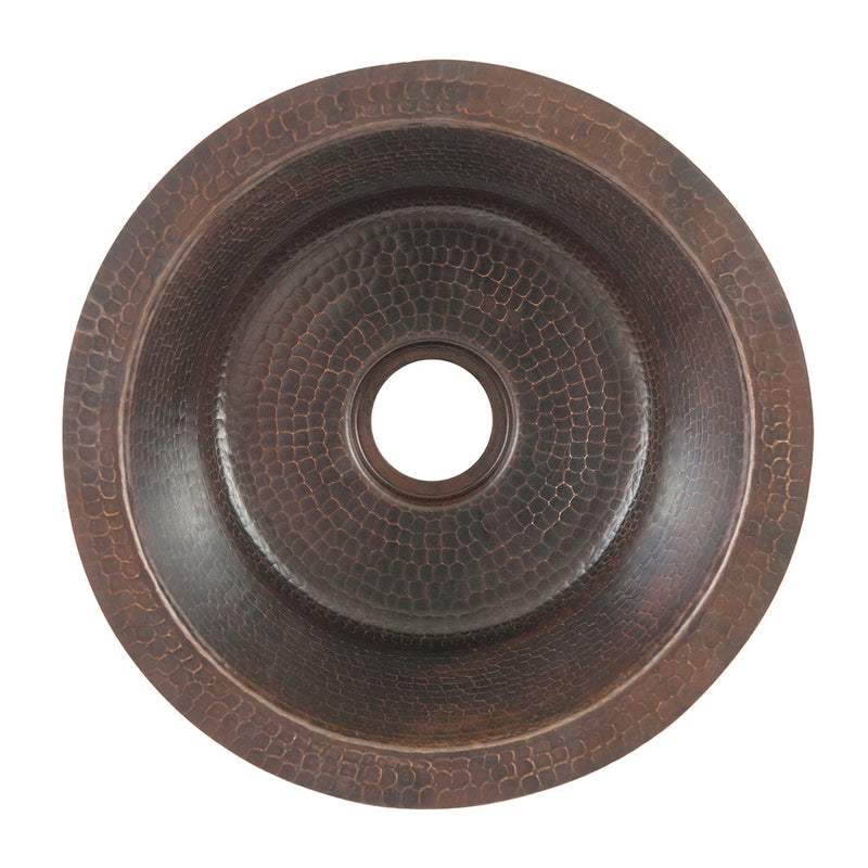 12" Round Hammered Copper Bar Sink w/ 2" Drain Opening