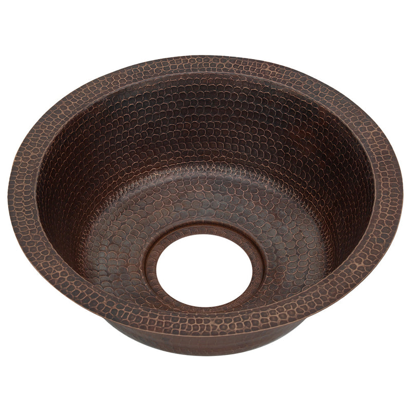 14" Round Hammered Copper Bar Sink