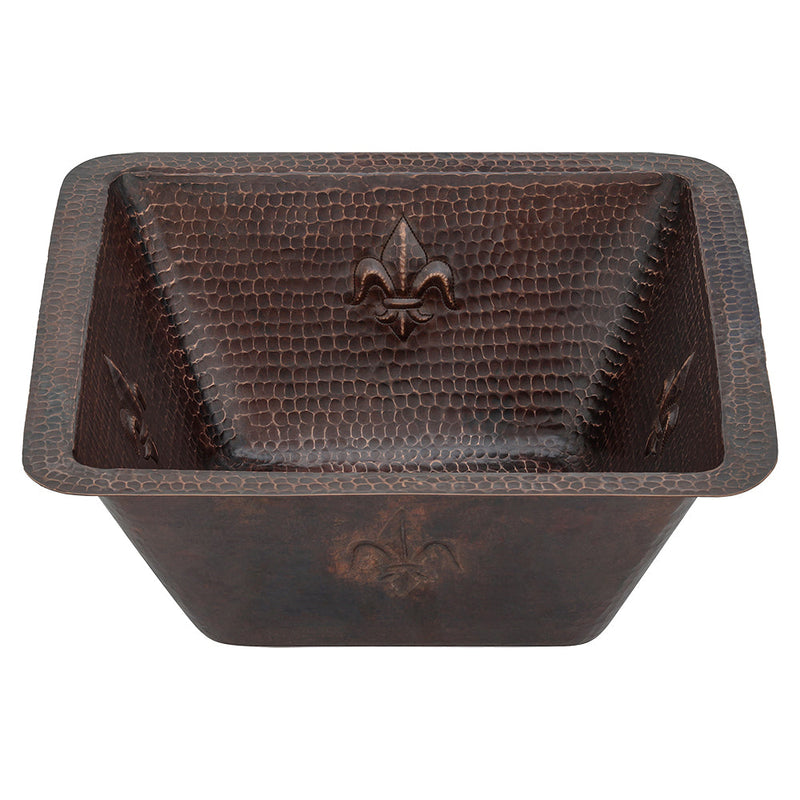 15" Square Fleur De Lis Copper Bar/Prep Sink