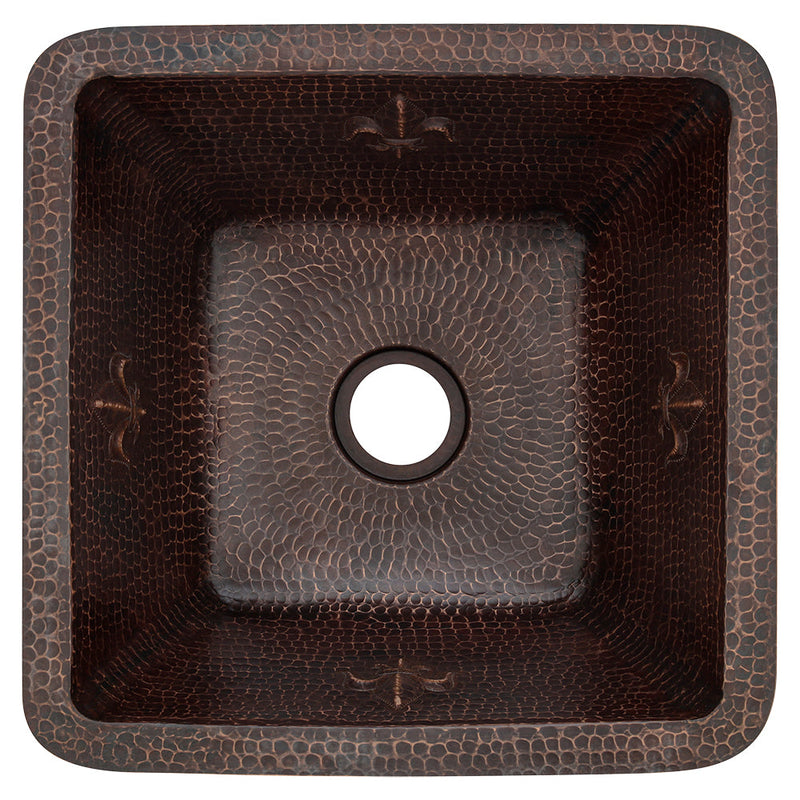 15" Square Fleur De Lis Copper Bar/Prep Sink
