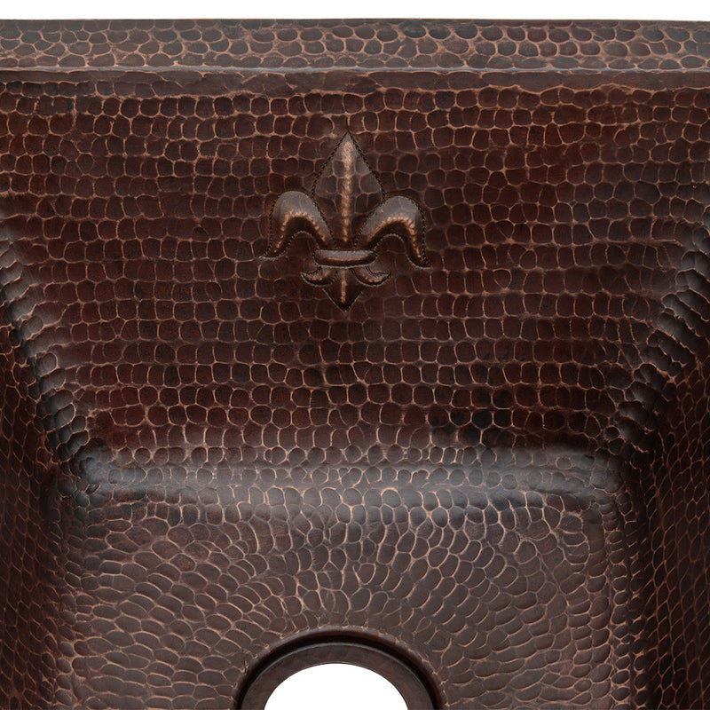 15" Square Fleur De Lis Copper Bar/Prep Sink
