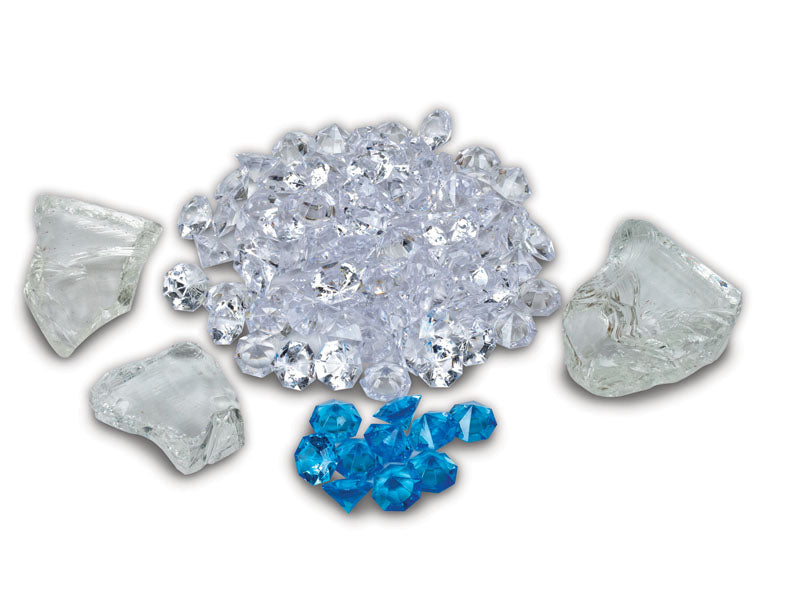 ICE MEDIA: 3 Large clear nuggets, 95 Clear & 10 Blue Diamond Media, pkg of clear media, and a package of small clear media
