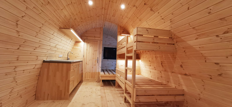 The Escape Vessel – 3.0m x 5.9m Luxury Insulated Camping Pod with Bath + Kitchen