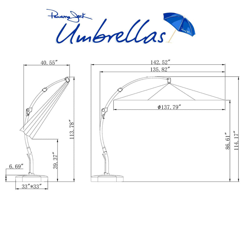 Panama Jack 11.5 Ft Cantilever Sunbrella Terracotta 360 Umbrella w/Movable Base