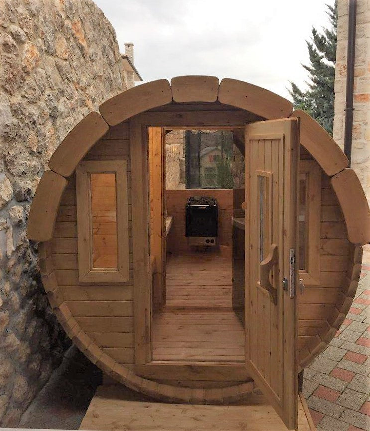 The Obsidian Dome – 10-Person Thermowood Sauna Barrel