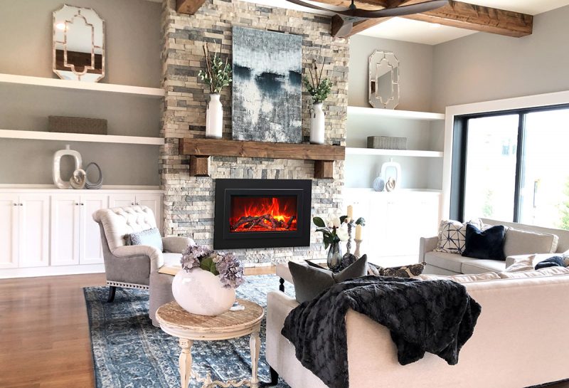 Amantii Insert Series - Electric Fireplace Insert with Black Steel Surround and Overlay