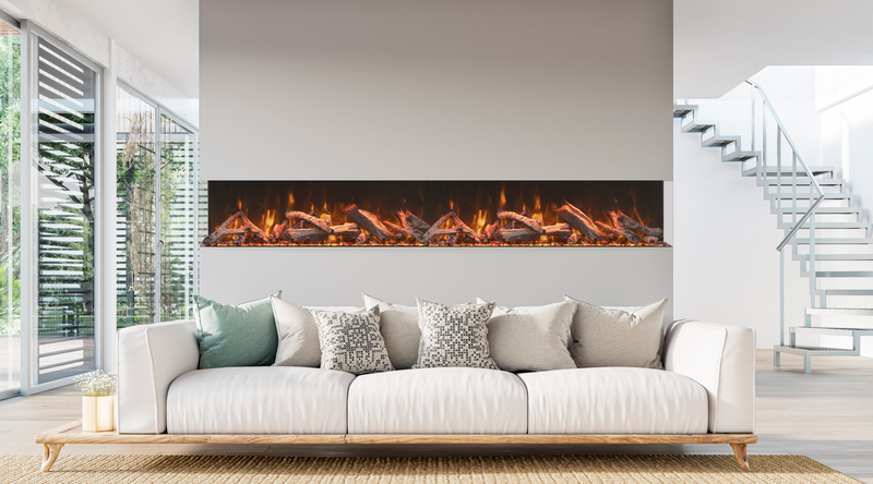 Tru View Bespoke – 45″ Indoor / Outdoor, WiFi Enabled, Bluetooth Capable 3 Sided Fireplace – Featuring a Glass Viewing Height of 20″