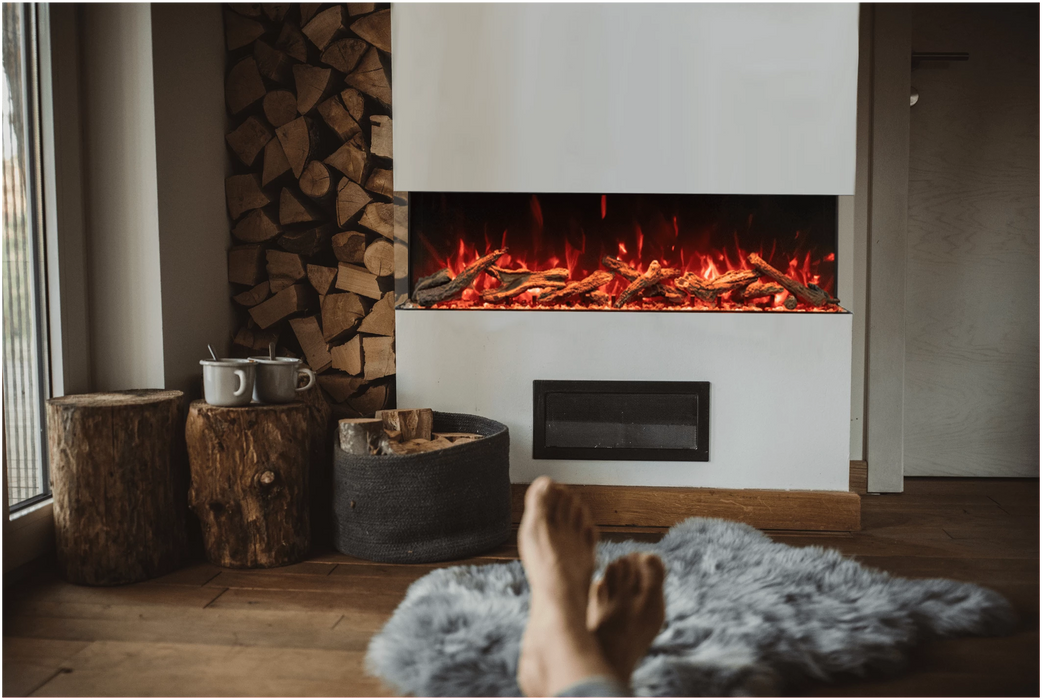 Tru View Bespoke – 45″ Indoor / Outdoor, WiFi Enabled, Bluetooth Capable 3 Sided Fireplace – Featuring a Glass Viewing Height of 20″
