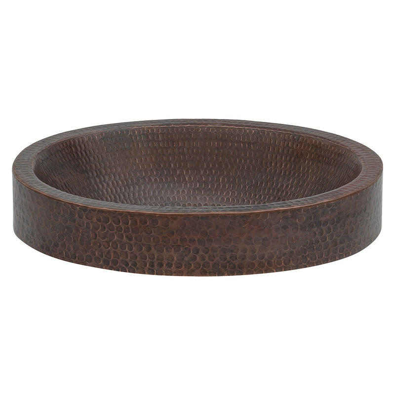 17" Compact Oval Skirted Vessel Hammered Copper Sink