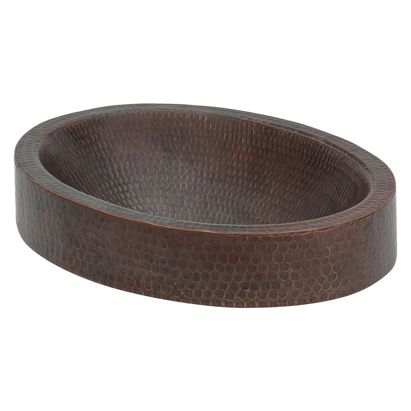 17" Compact Oval Skirted Vessel Hammered Copper Sink